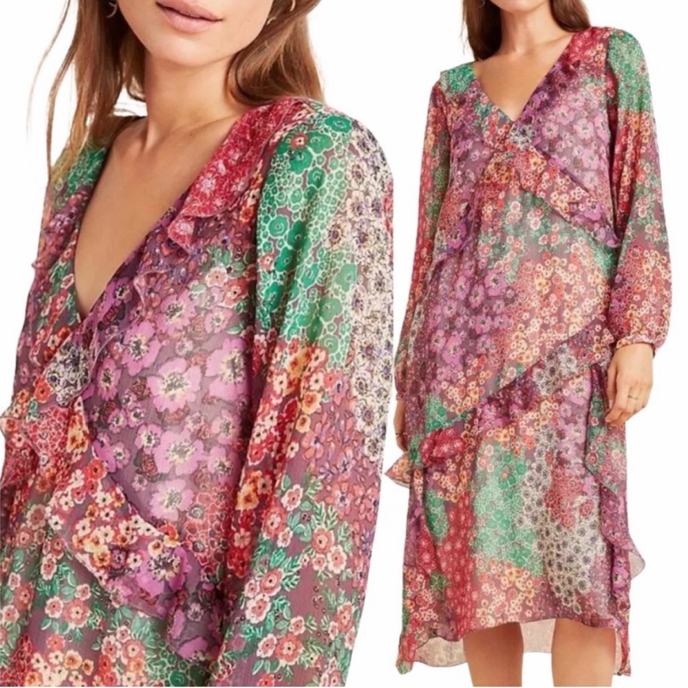 Maeve by Anthropologie Sheer Floral Ruffle Midi Dress — Medium